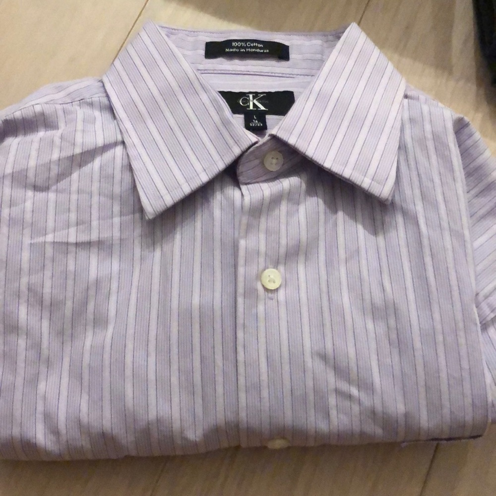 Calvin Klein Men’s L Button Up Purple Stripe Shirt